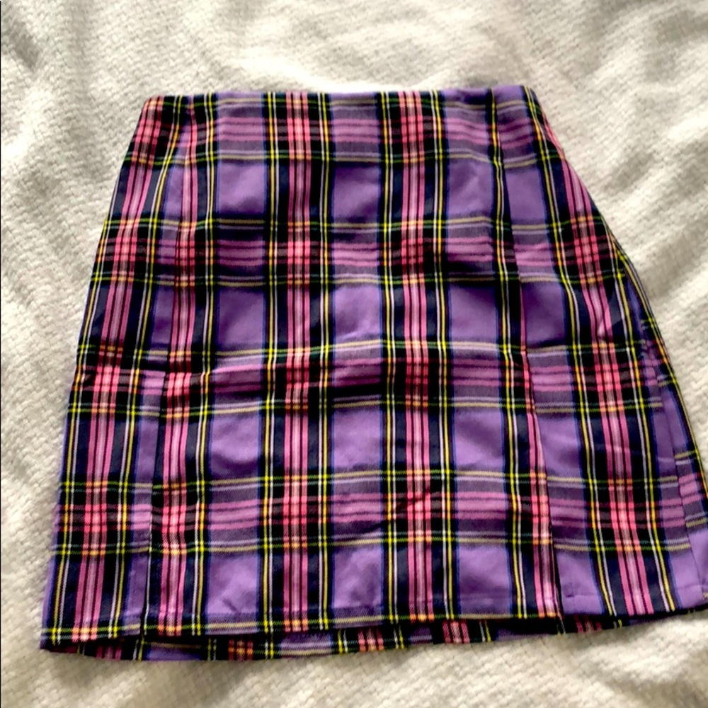 Tattersall plaid purple pattern mini skirk